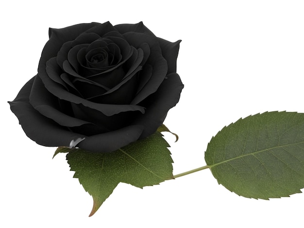 black rose with leaf isolated on white background