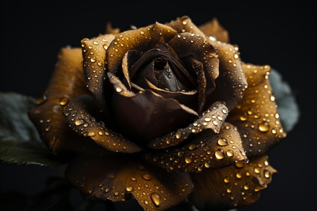 A black rose with water droplets on it