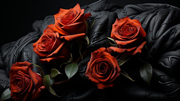 Photo black roses bouquet on transparent background