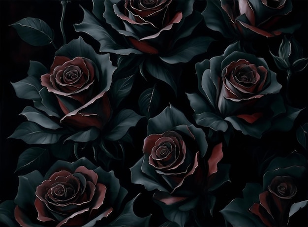 Черные розы Цифровые 2D акварели Орнамент для дизайна тканей и упаковки Генеративный ИИ