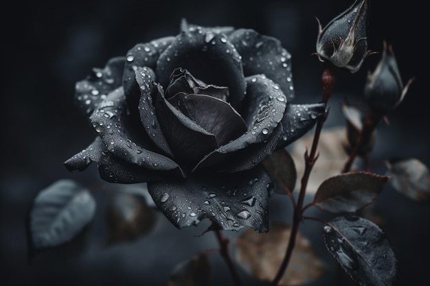 Black roses with raindrops on the petals