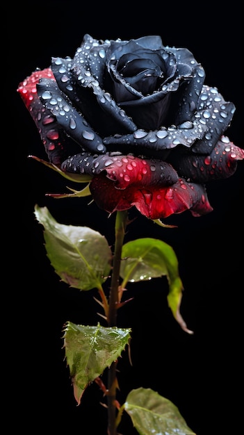 Black roses with water drops on a black background