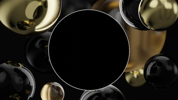 Black round background for text on background of black golden balls 3d render