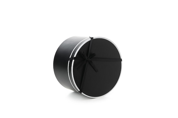Confezione regalo rotonda nera isolata su sfondo bianco