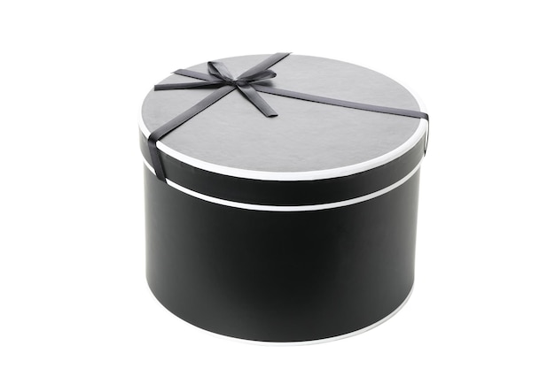 Black round gift box isolated on white background