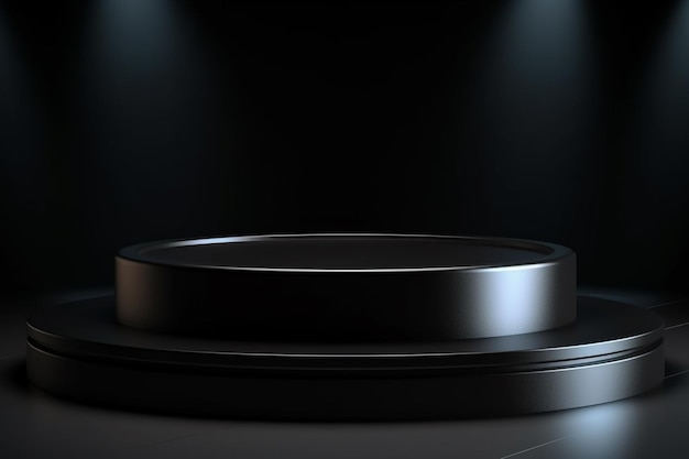 Фото Черный круглый подиум на черном фоне макет 3d-рендеринга для презентации продукта