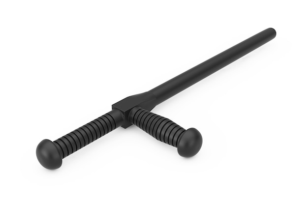 Black Rubber Police Baton or Nightstick on a white background. 3d Rendering