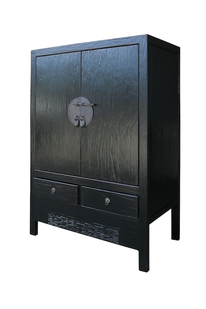 Photo black rustic wardrobe cabinet solated on white background.