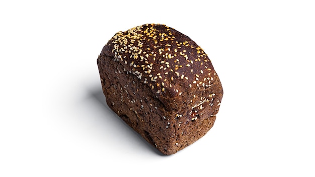 Black, rye bread with dried fruit on a white background. High quality photo