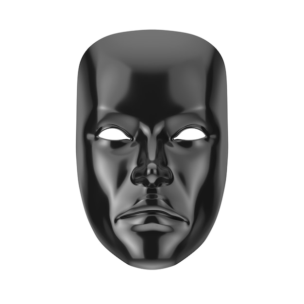 Black Sad Drama Grotesque Theatre Mask on a white background. 3d Rendering
