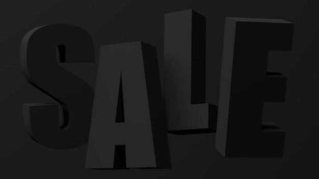 Photo black sale word. black background. abstract monochrome illustration, 3d render.