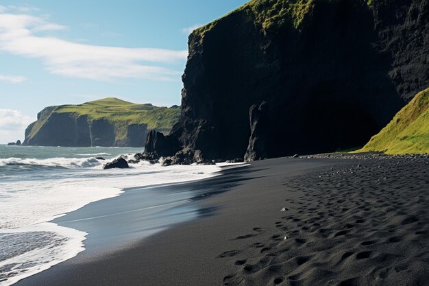 Foto spiaggia di sabbia nera con ciottoli