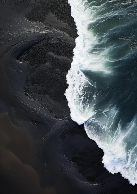 Photo black sand near blue clear water beach travel destination aerial view wallpaper generative ai