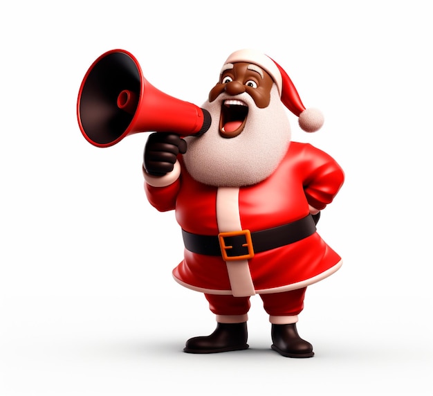 black Santa Claus with a megaphone cartoon