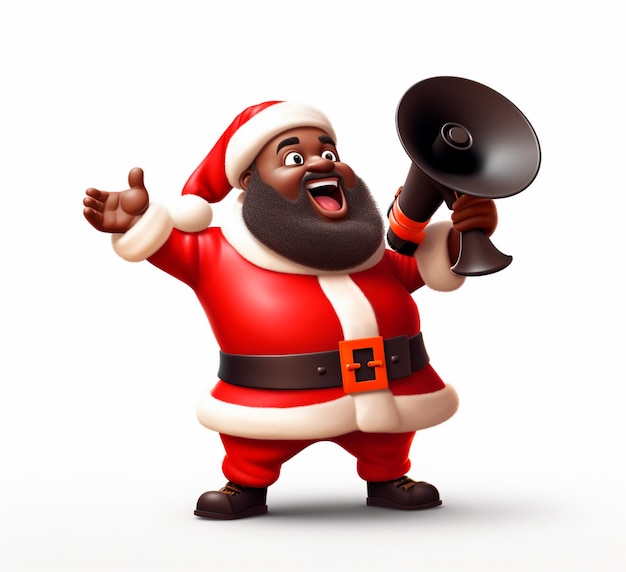 black Santa Claus with a megaphone cartoon