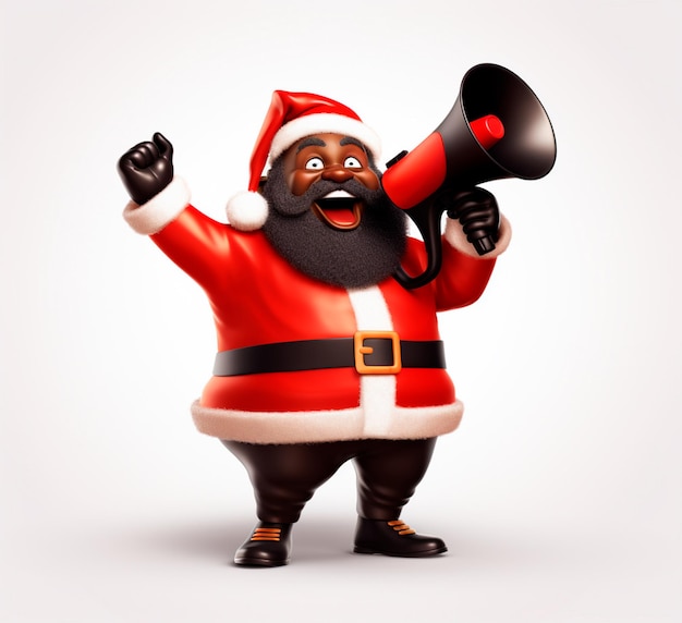 black Santa Claus with a megaphone cartoon