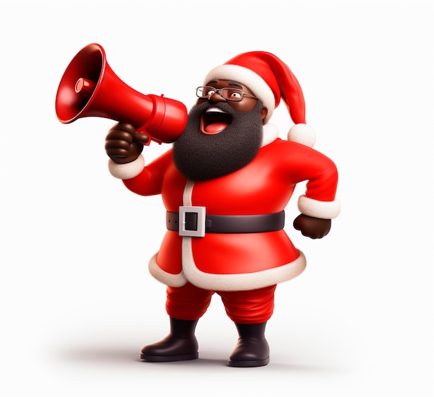 Photo black santa claus with a megaphone cartoon