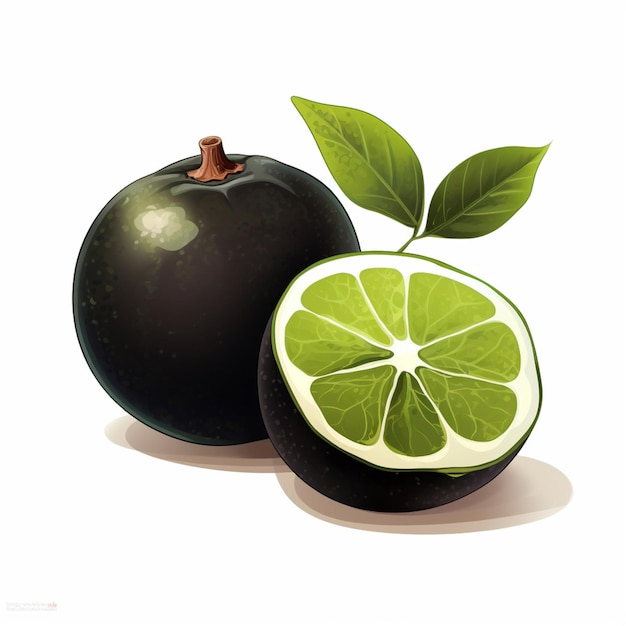 Black Sapote 2d cartoon illustraton on white background hi