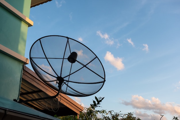 Black satellite dishes of broadcasting receiver