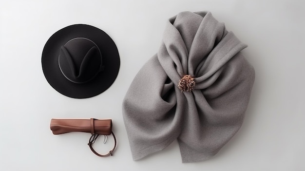 Foto borsa a sciarpa nera cappello sciarpa nastro e fiocco