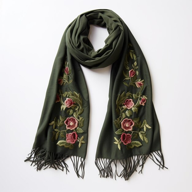 Black scarf embroidered with flowers shawl photos AI generated art