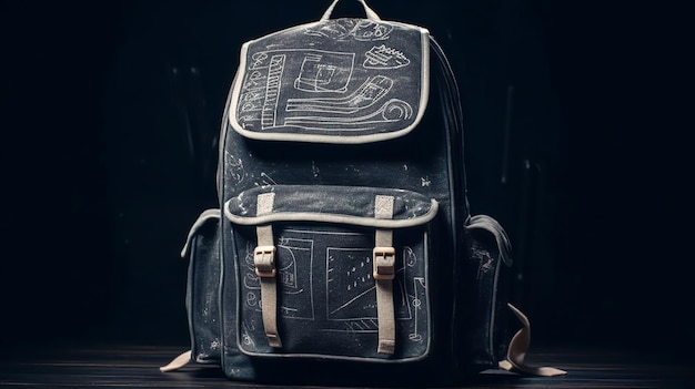 Black school backpack painted with chalk generative ai