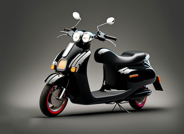 A black scooter with red accents and a black seat.