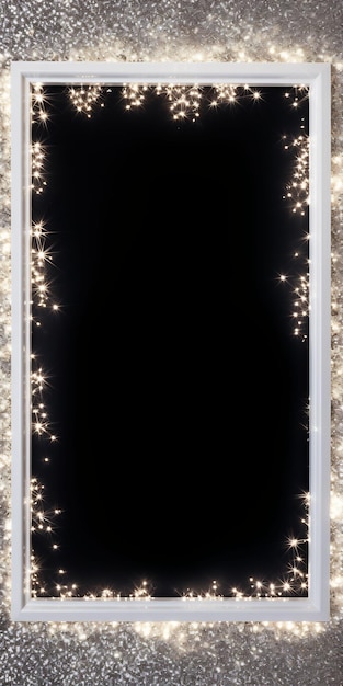 a black screen with lights around it and a frame that says quot christmas quot