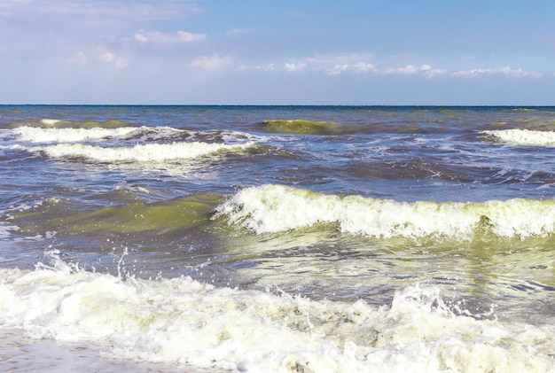 The Black Sea in sunny weather Surf on the beach wavessandy shore