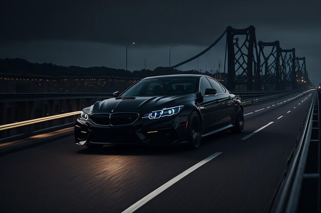 black sedan car driving on the bridge road