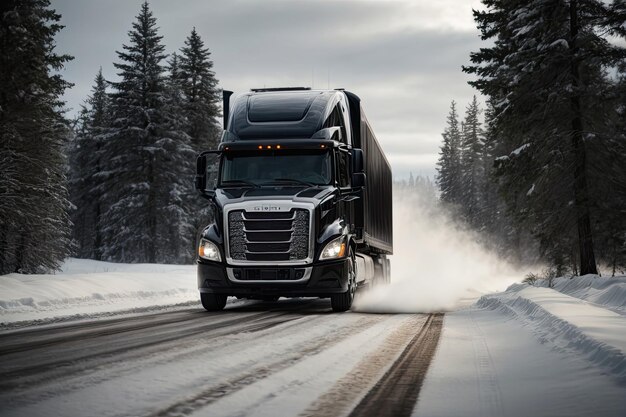 Black Semi Truck on White Background Digital Rendering