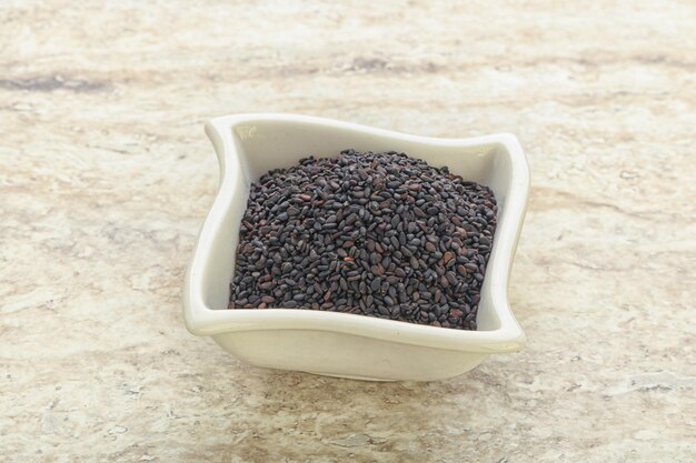 Black sesame seeds in the bowl for cooking