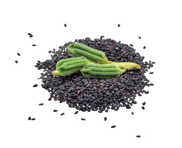 Black Sesame Seeds isolated on white background.