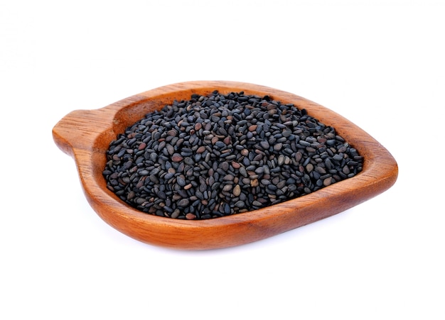 Black sesame seeds isolated on white background