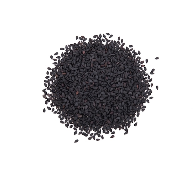 Black sesame seeds isolated on white