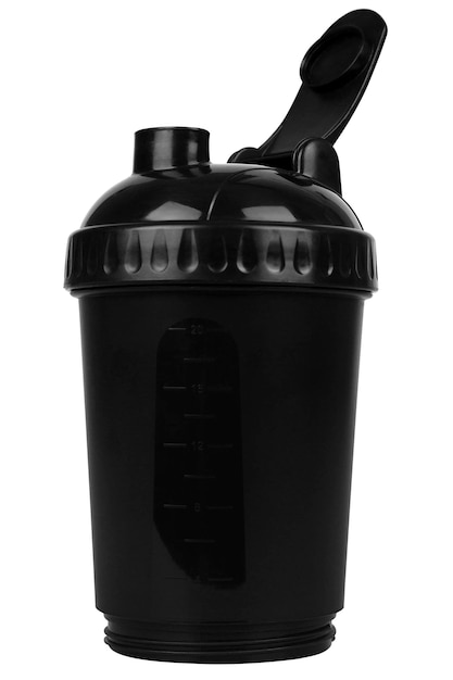 Фото Черный шейкер для спортивного питания и витаминов на белом фоне