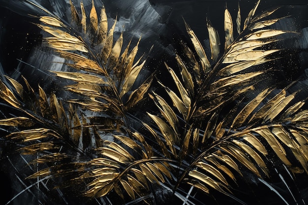 Черные и сияющие золотые пальмовые листья черного и сияющего золотого цвета