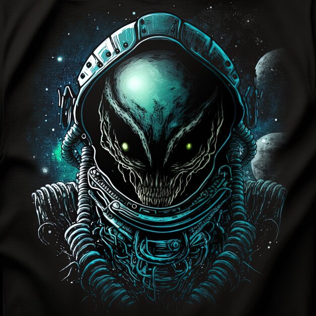 a black shirt with an alien on it