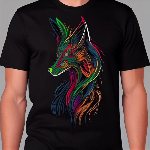 Premium AI Image | A black shirt with a colorful fox on it