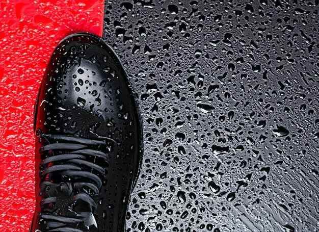 Photo black shoe with black and red background red