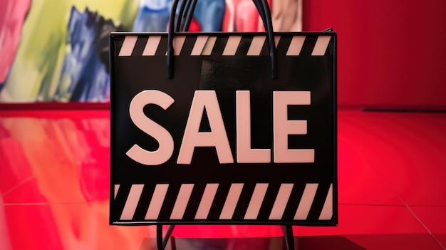 Photo black shopping bag and price tag with text sale written on it