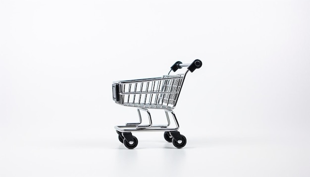 black shopping cart and white background