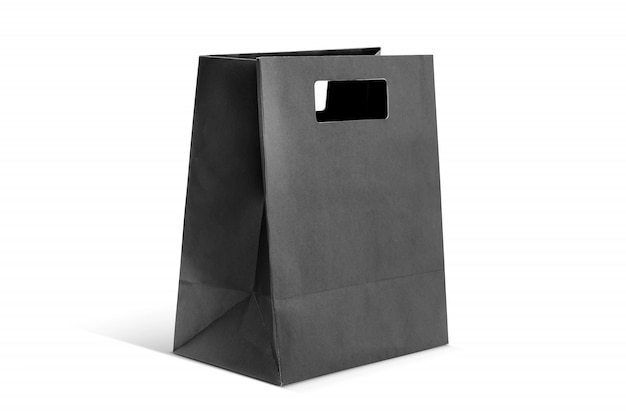 Black shopping paper bag isolated on white background