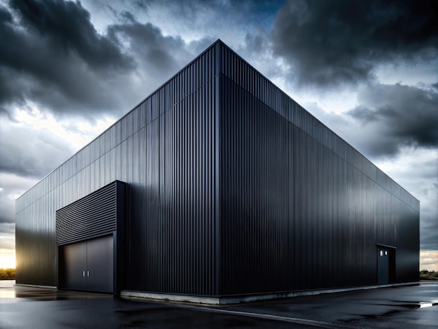 the black side of a building against black sky