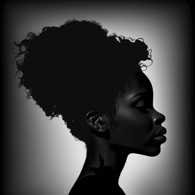 Black silhouette of an African American girl profile view generative ai