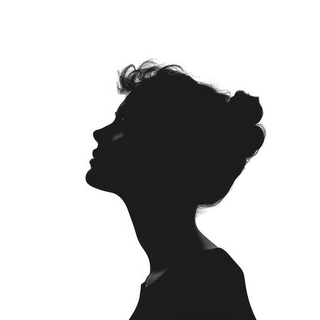 A black silhouette of a child standing or in a playful pose against a neutral background