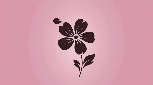 Photo a black silhouette of a flower with leaves on a pink background