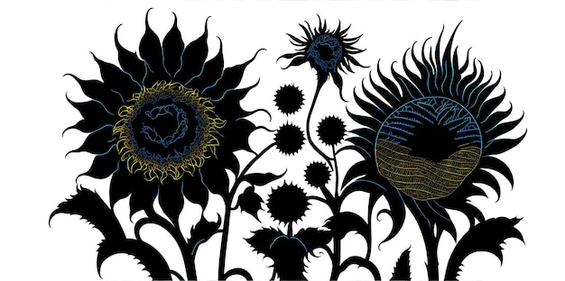 Photo black silhouette of flowers on a gray background