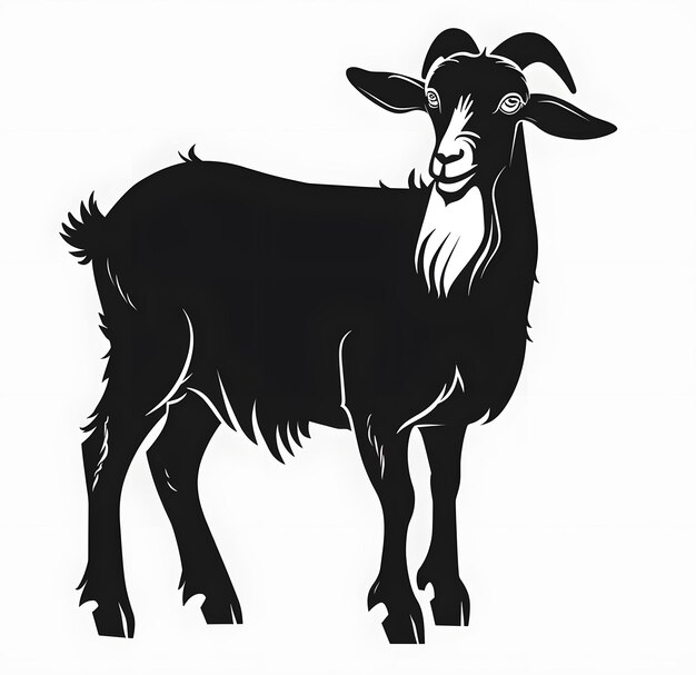 Black silhouette of a goat on a white background