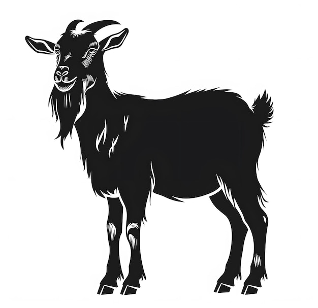 Черный силуэт козы на белом фоне